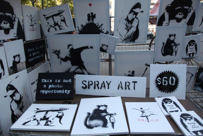Banksy originals on sale recently in NYC's Central Park. Banksy originals on sale recently in NYC's Central Park
