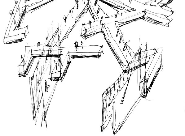 Sketch of the table designed by Daniel Libeskind for Marina Abramovic's performance "Counting The Rice". 