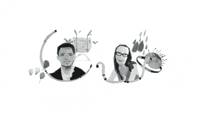 Don Albert and Amanda Laird Cherry. Illustration - Katrin Coetzer. Don Albert and Amanda Laird Cherry. Illustration - Katrin Coetzer.