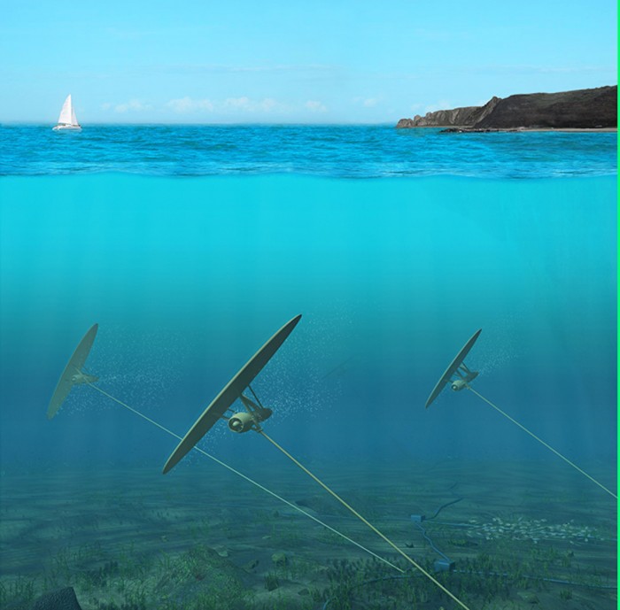 Kites moored to the ocean floor could harvest energy from ocean currents. Image: Minesto