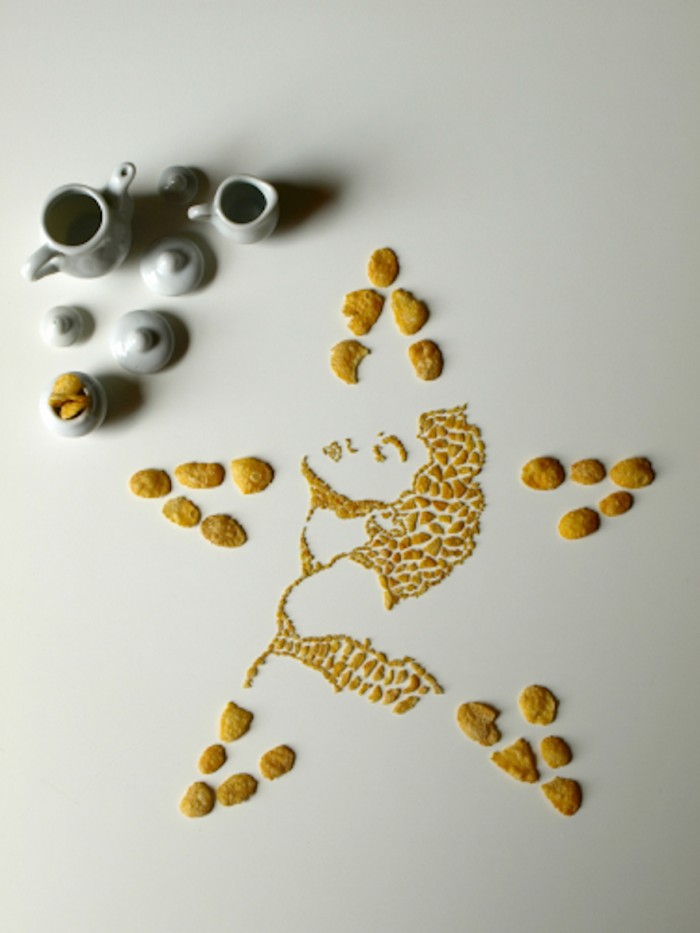 Amongst other things, New York-based artist Sarah Rosado creates celebrity portraits out of crushed cereal flakes