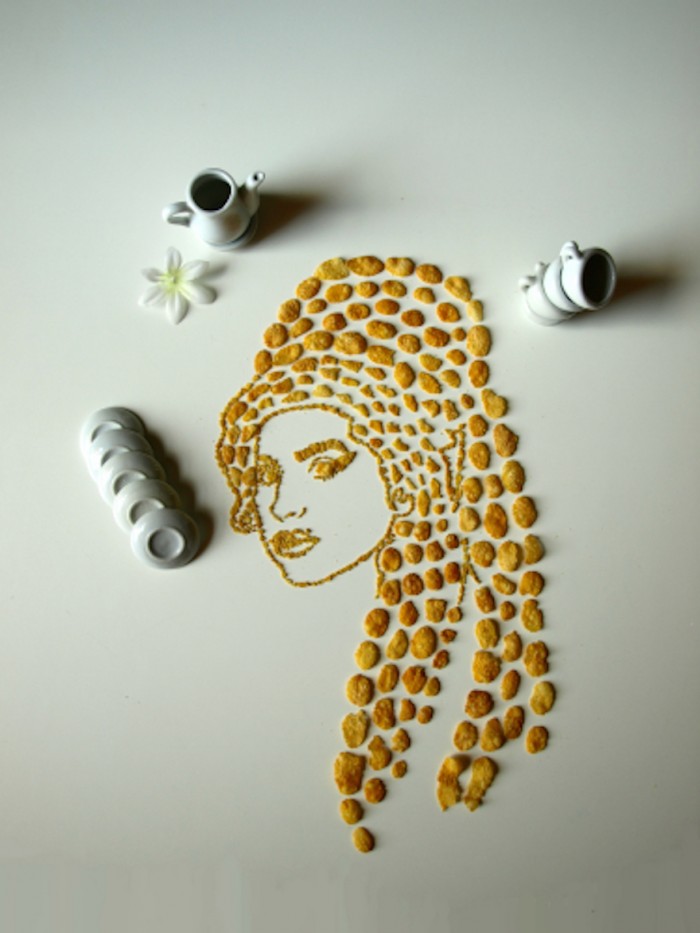 Amongst other things, New York-based artist Sarah Rosado creates celebrity portraits out of crushed cereal flakes