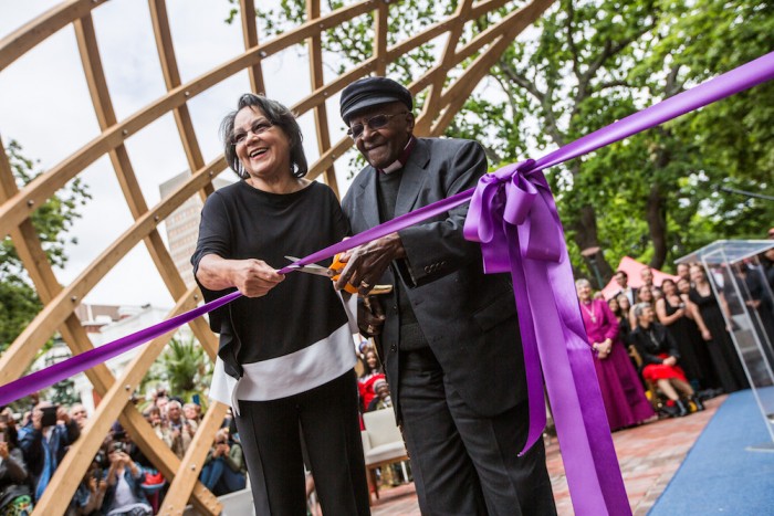 Cape Town Mayor Patricia De Lille and Archbishop Desmond Tutu at the ribbon cutting ceremony on 7 October