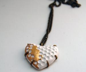 Ceramic Heart Pendant with antique brass. 