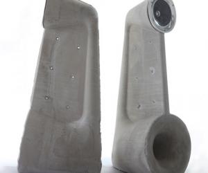 Concrete speakers by Shmuel Linski. Photo: Sasha Flit. 