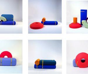 Array, a set of brightly hued foam blocks, by Design Academy Eindhoven graduate Tijs Gilde, can be arranged in multiple ways to create playful seating options. 