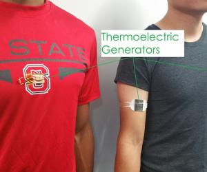TEG-embedded T-shirt (left) and TEG armband (right).