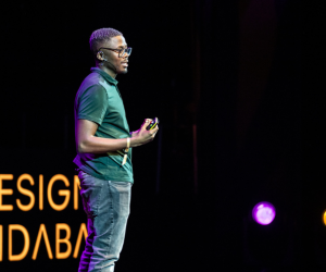 Vukheta Mukhari on stage at Design Indaba