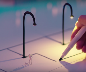 This pen allows you to draw circuits onto paper that conduct electricity immediately. Watch as it lights up this paper town