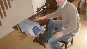 John-Paul Flintoff at his sewing machine. 