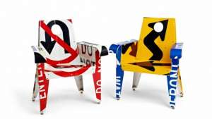 Boris Bally uses discarded street signs as the material for his furniture.