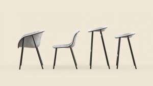 The LJ series by De Vorm is a range of chairs and stools are made of a strong and soft felt material that is made of recycled PET bottles