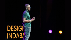 Vukheta Mukhari on stage at Design Indaba