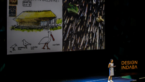 Kathryn Larsen on stage at Design Indaba