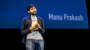 Manu Prakash on stage at Design Indaba